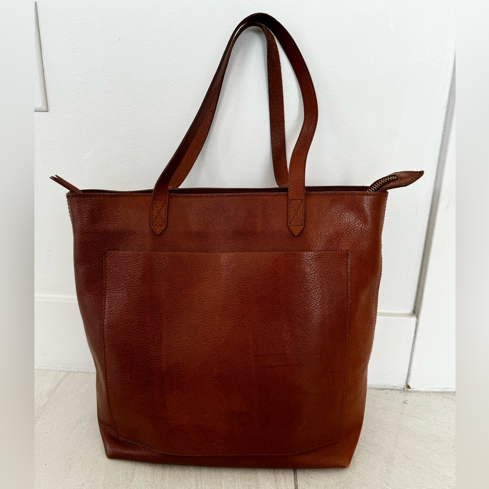 MADEWELL The Zip-Top Medium Transport Leather Tote Brown Leather